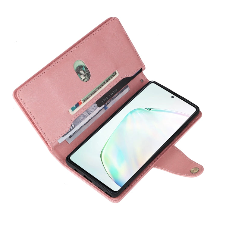 For Samsung Galaxy Note10 Lite Rivet Buckle 9 Cards Three Fold Leather Phone Case