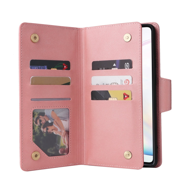 For Samsung Galaxy Note10 Lite Rivet Buckle 9 Cards Three Fold Leather Phone Case
