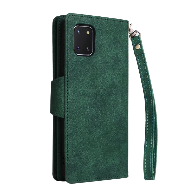 For Samsung Galaxy Note10 Lite Rivet Buckle 9 Cards Three Fold Leather Phone Case