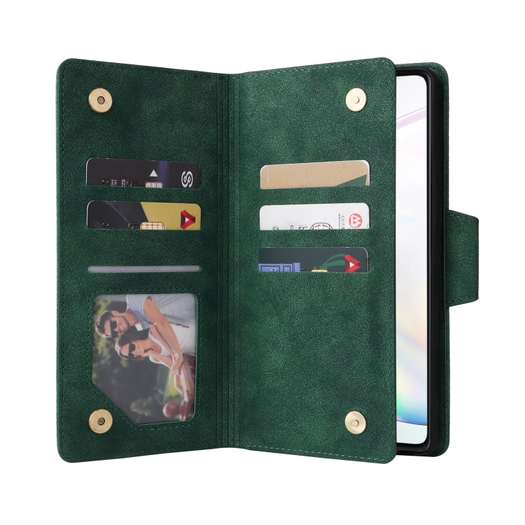 For Samsung Galaxy Note10 Lite Rivet Buckle 9 Cards Three Fold Leather Phone Case