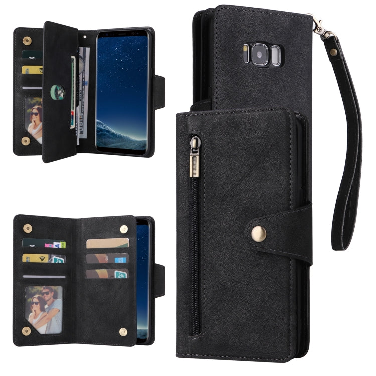 For Samsung Galaxy S8 Rivet Buckle 9 Cards Three Fold Leather Phone Case