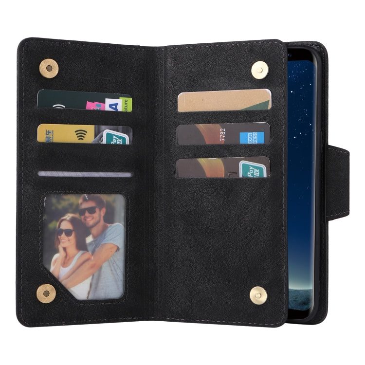 For Samsung Galaxy S8 Rivet Buckle 9 Cards Three Fold Leather Phone Case