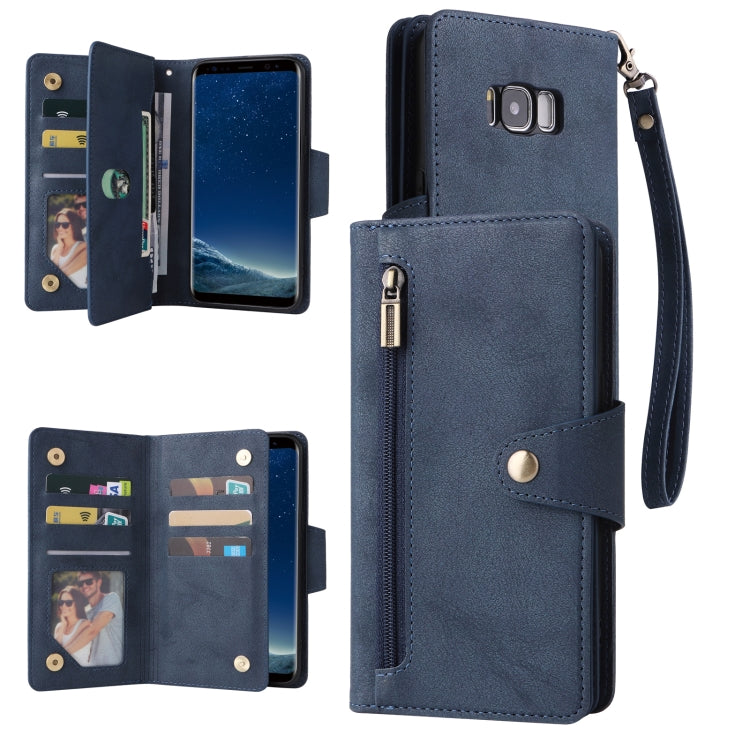 For Samsung Galaxy S8 Rivet Buckle 9 Cards Three Fold Leather Phone Case