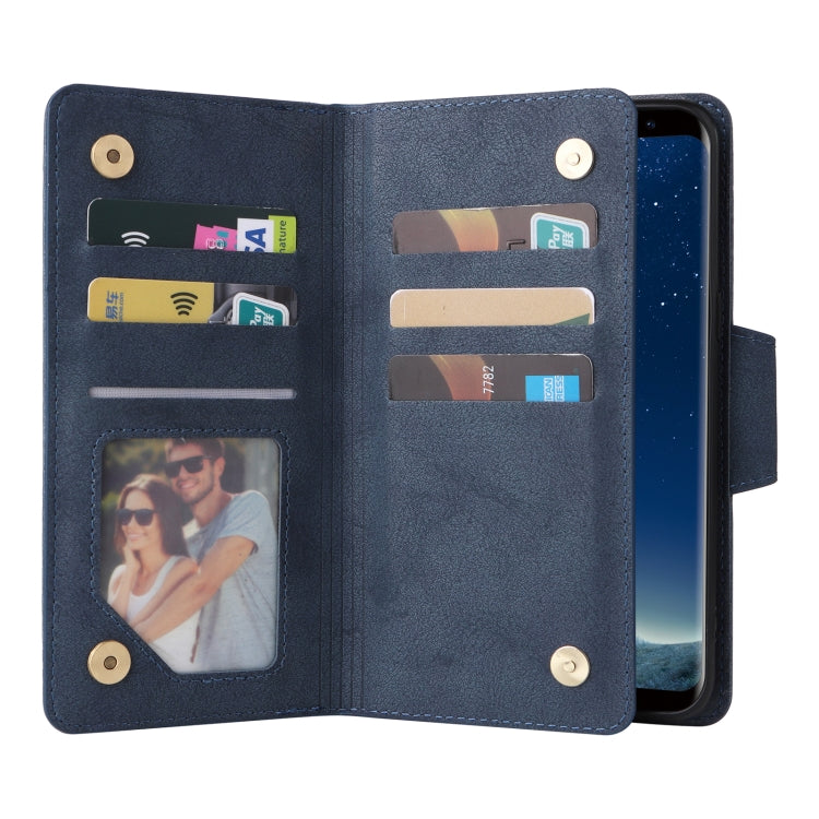 For Samsung Galaxy S8 Rivet Buckle 9 Cards Three Fold Leather Phone Case