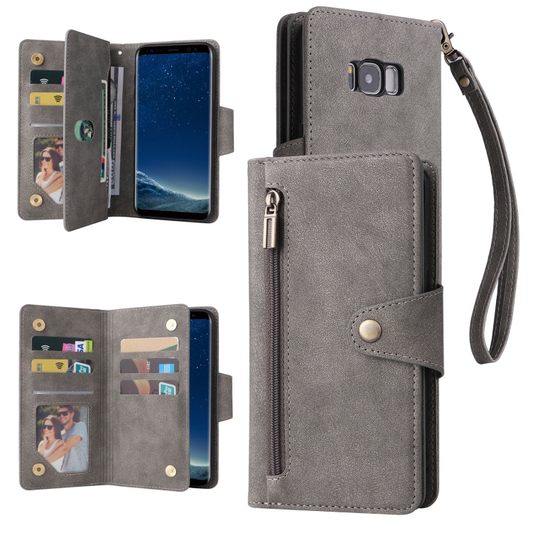 For Samsung Galaxy S8 Rivet Buckle 9 Cards Three Fold Leather Phone Case
