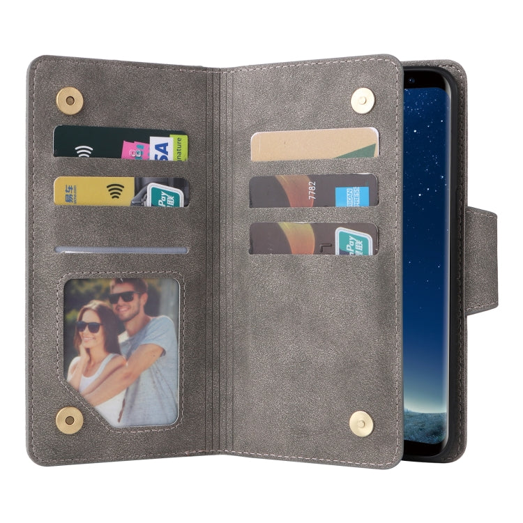For Samsung Galaxy S8 Rivet Buckle 9 Cards Three Fold Leather Phone Case