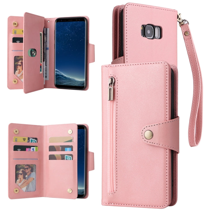 For Samsung Galaxy S8 Rivet Buckle 9 Cards Three Fold Leather Phone Case