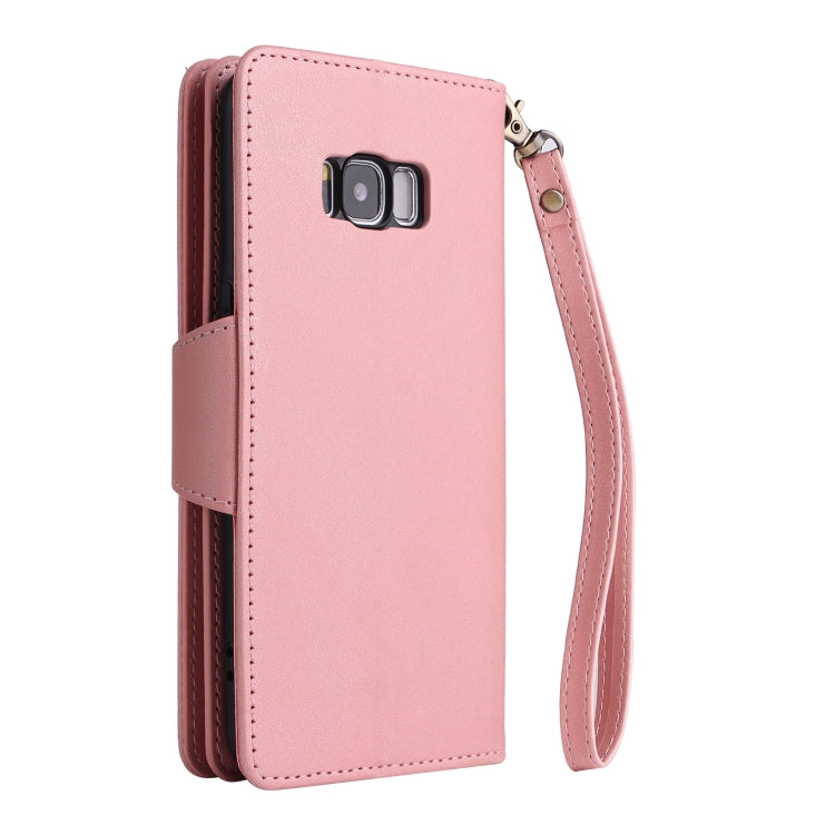 For Samsung Galaxy S8 Rivet Buckle 9 Cards Three Fold Leather Phone Case