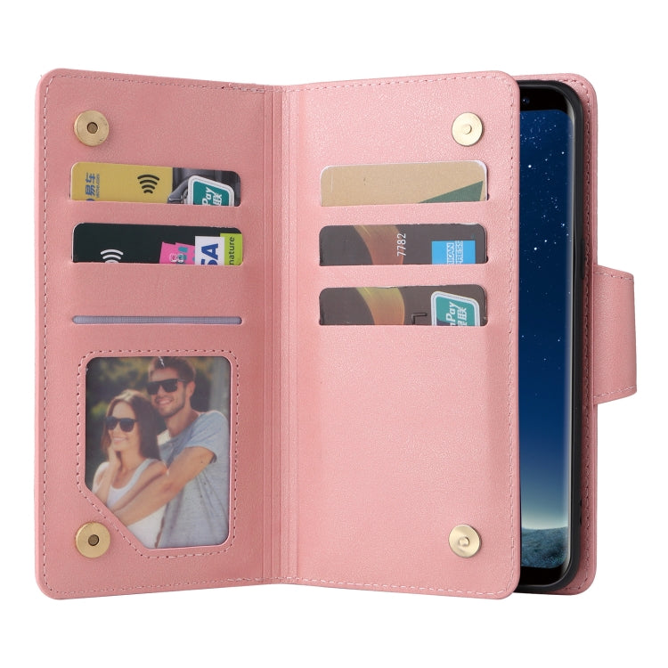 For Samsung Galaxy S8 Rivet Buckle 9 Cards Three Fold Leather Phone Case