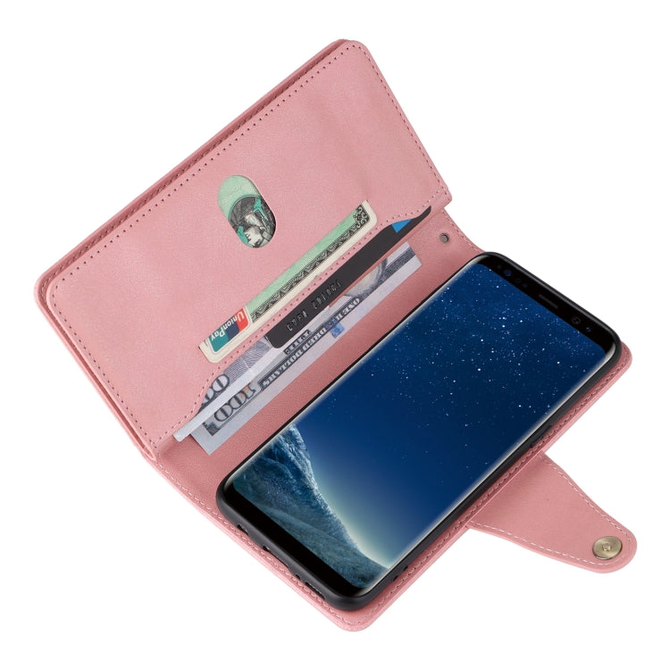 For Samsung Galaxy S8 Rivet Buckle 9 Cards Three Fold Leather Phone Case