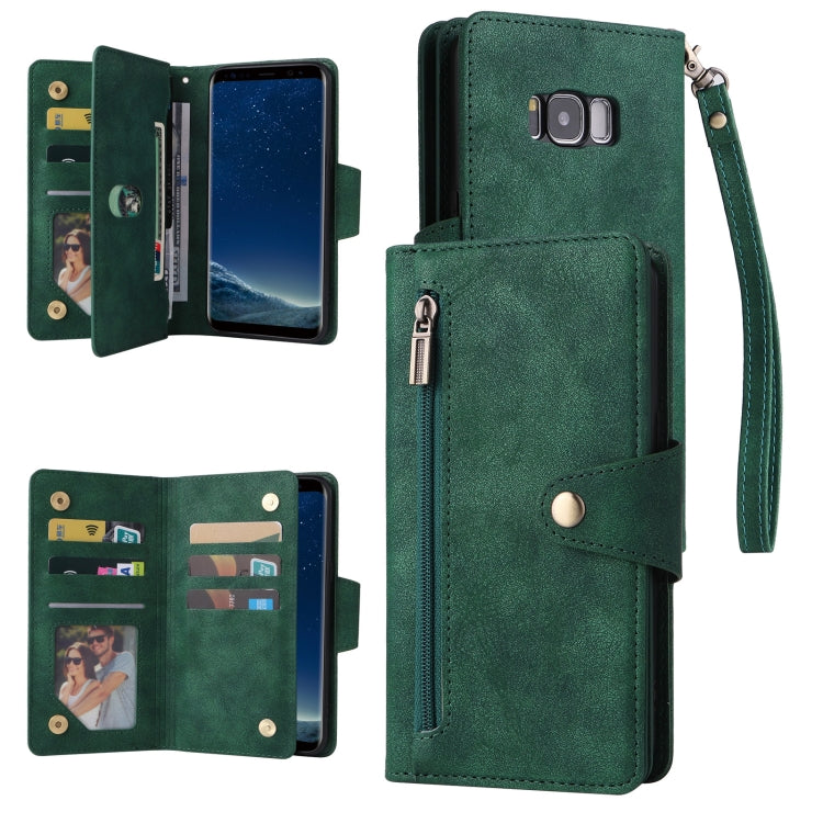 For Samsung Galaxy S8 Rivet Buckle 9 Cards Three Fold Leather Phone Case