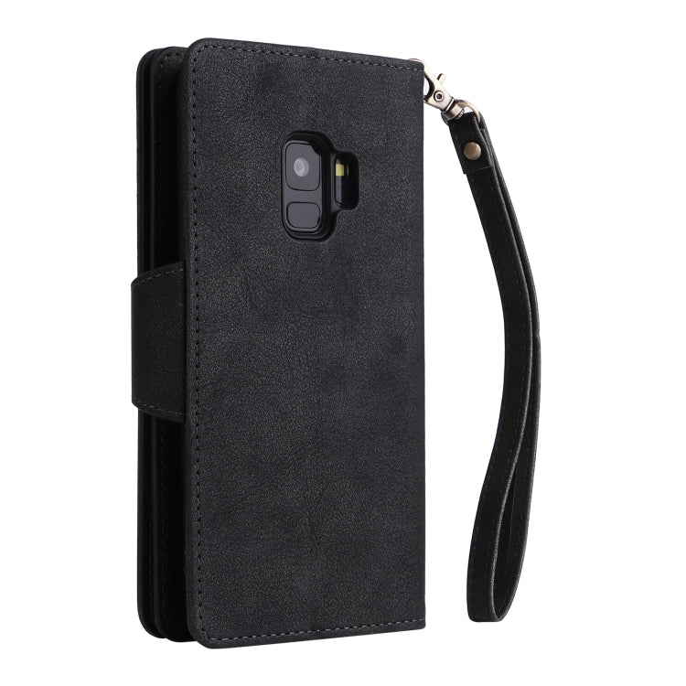 For Samsung Galaxy S9 Rivet Buckle 9 Cards Three Fold Leather Phone Case