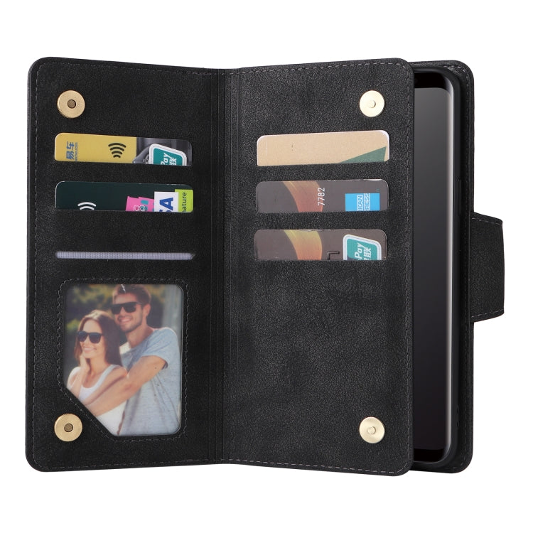 For Samsung Galaxy S9 Rivet Buckle 9 Cards Three Fold Leather Phone Case