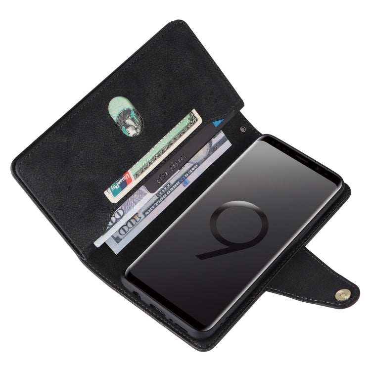 For Samsung Galaxy S9 Rivet Buckle 9 Cards Three Fold Leather Phone Case