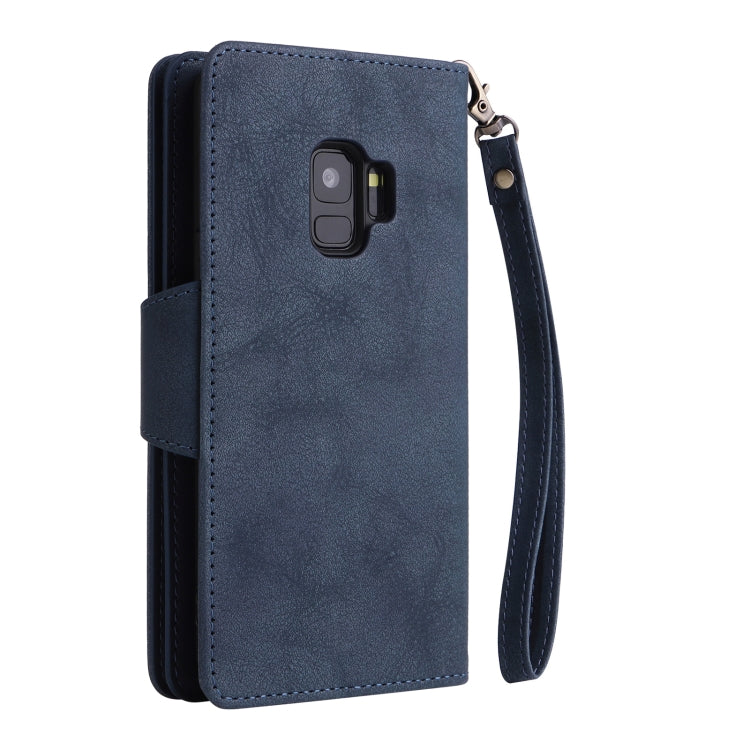 For Samsung Galaxy S9 Rivet Buckle 9 Cards Three Fold Leather Phone Case