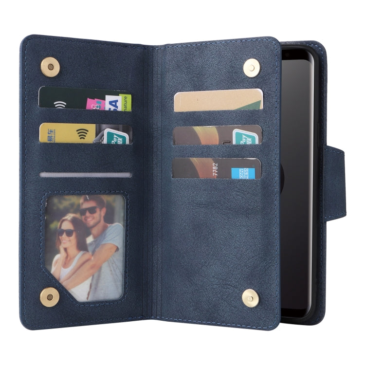 For Samsung Galaxy S9 Rivet Buckle 9 Cards Three Fold Leather Phone Case