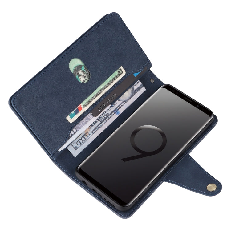 For Samsung Galaxy S9 Rivet Buckle 9 Cards Three Fold Leather Phone Case