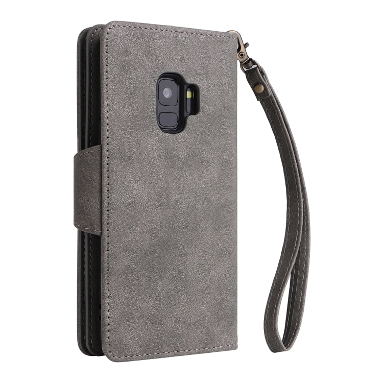 For Samsung Galaxy S9 Rivet Buckle 9 Cards Three Fold Leather Phone Case
