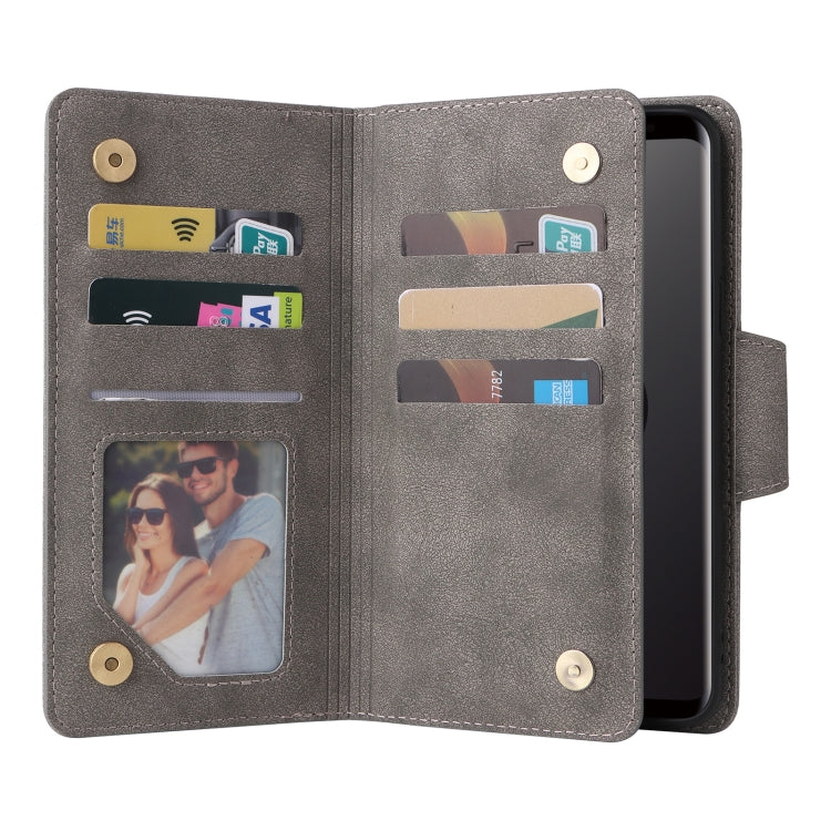 For Samsung Galaxy S9 Rivet Buckle 9 Cards Three Fold Leather Phone Case