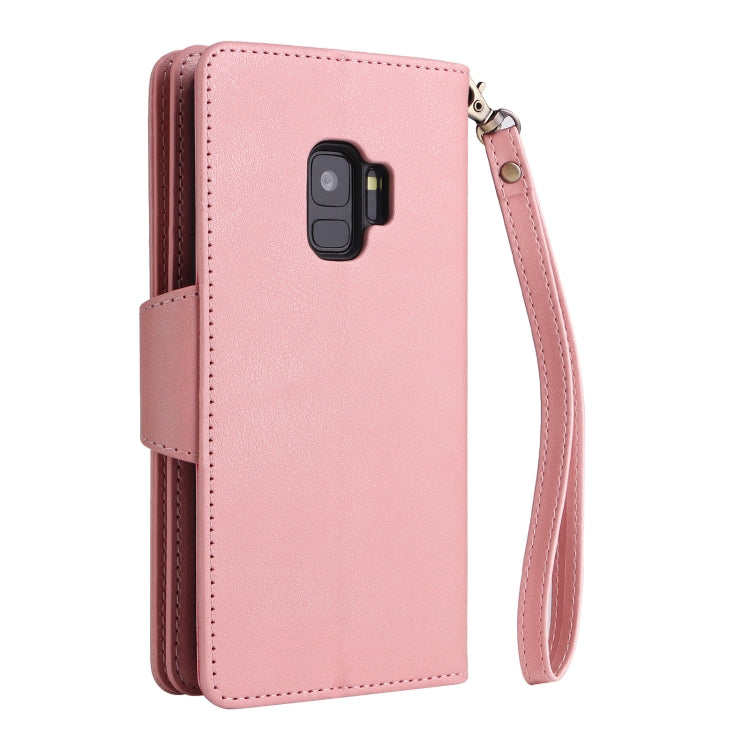 For Samsung Galaxy S9 Rivet Buckle 9 Cards Three Fold Leather Phone Case