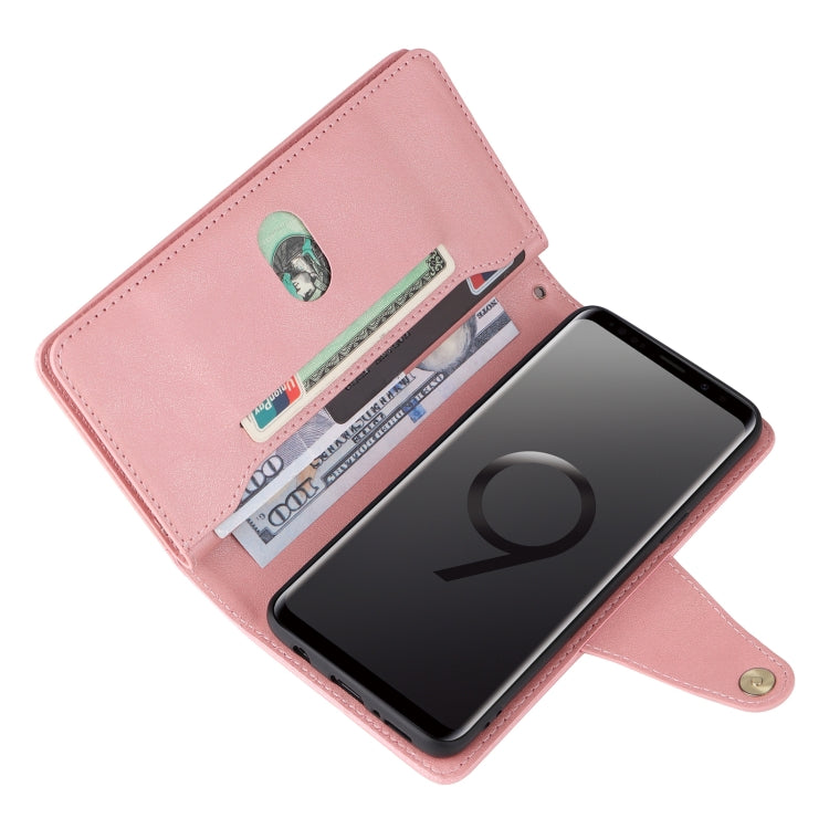 For Samsung Galaxy S9 Rivet Buckle 9 Cards Three Fold Leather Phone Case