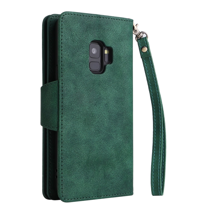 For Samsung Galaxy S9 Rivet Buckle 9 Cards Three Fold Leather Phone Case