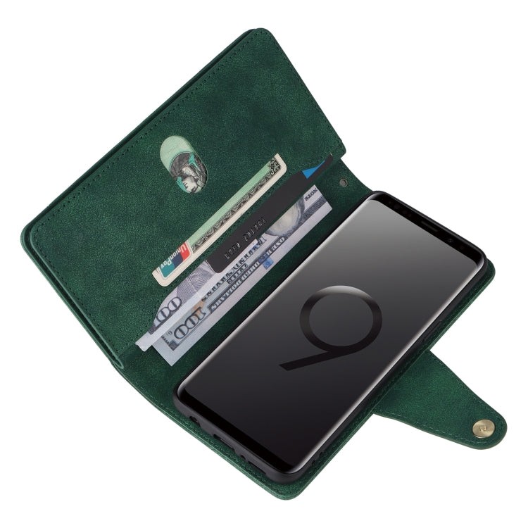 For Samsung Galaxy S9 Rivet Buckle 9 Cards Three Fold Leather Phone Case