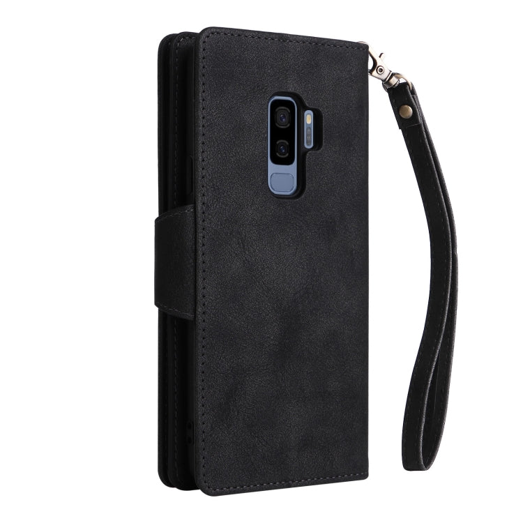 For Samsung Galaxy S9+ Rivet Buckle 9 Cards Three Fold Leather Phone Case