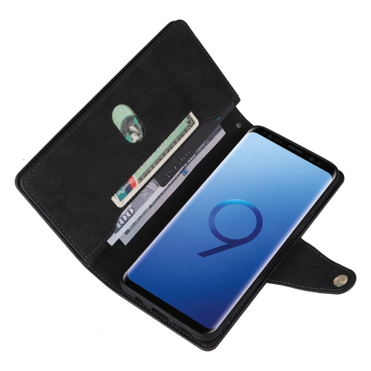 For Samsung Galaxy S9+ Rivet Buckle 9 Cards Three Fold Leather Phone Case