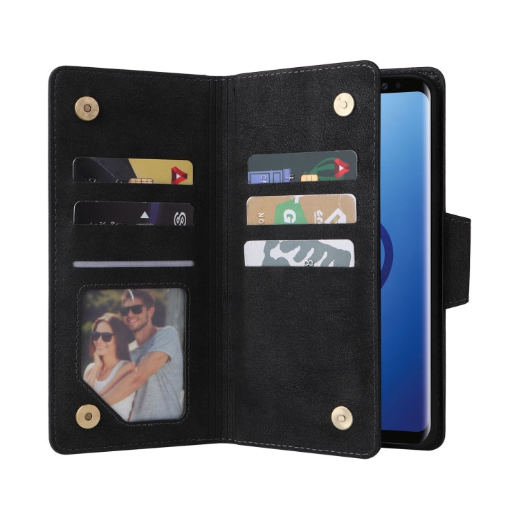 For Samsung Galaxy S9+ Rivet Buckle 9 Cards Three Fold Leather Phone Case