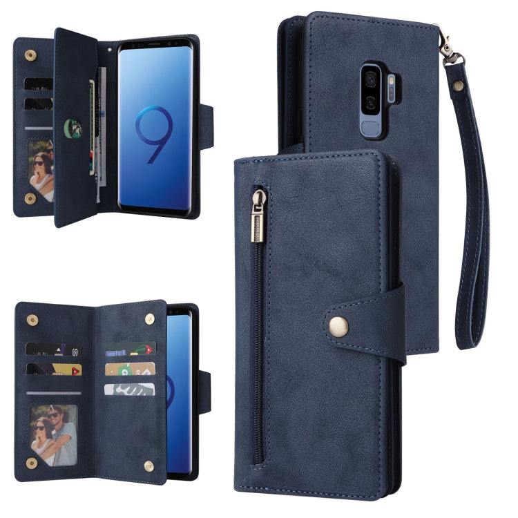For Samsung Galaxy S9+ Rivet Buckle 9 Cards Three Fold Leather Phone Case