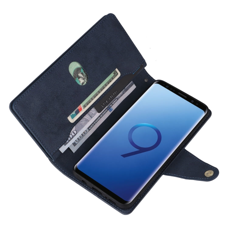 For Samsung Galaxy S9+ Rivet Buckle 9 Cards Three Fold Leather Phone Case
