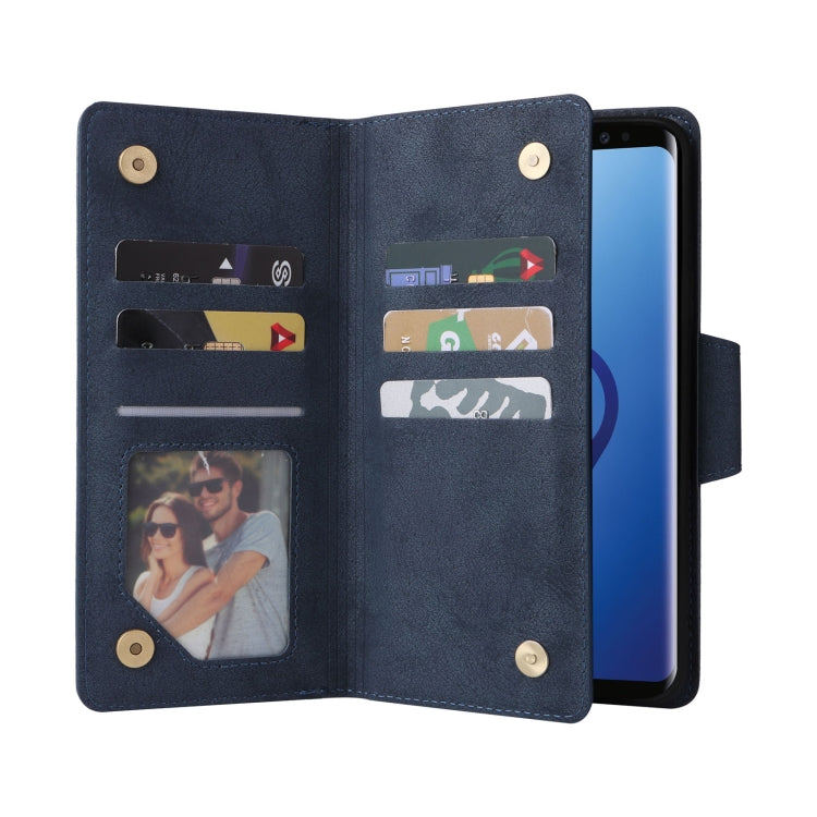 For Samsung Galaxy S9+ Rivet Buckle 9 Cards Three Fold Leather Phone Case