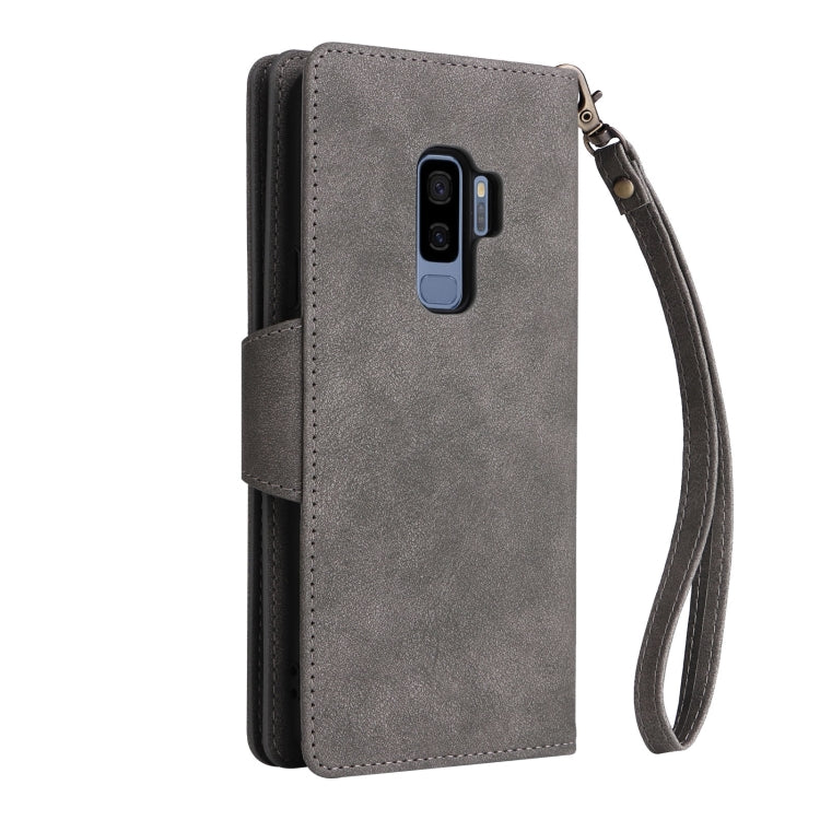 For Samsung Galaxy S9+ Rivet Buckle 9 Cards Three Fold Leather Phone Case