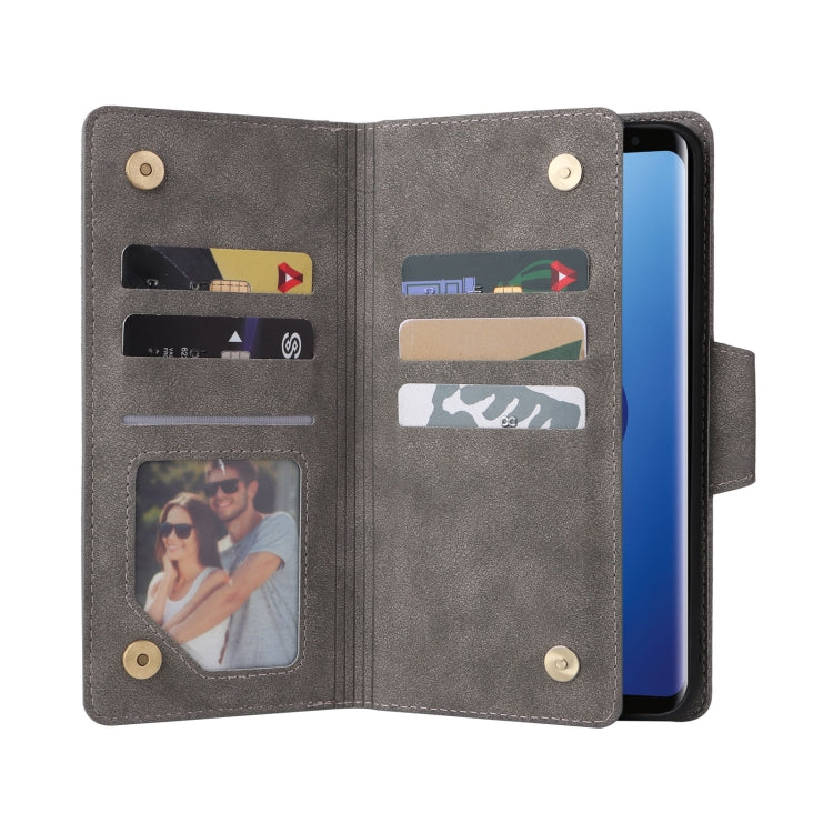 For Samsung Galaxy S9+ Rivet Buckle 9 Cards Three Fold Leather Phone Case