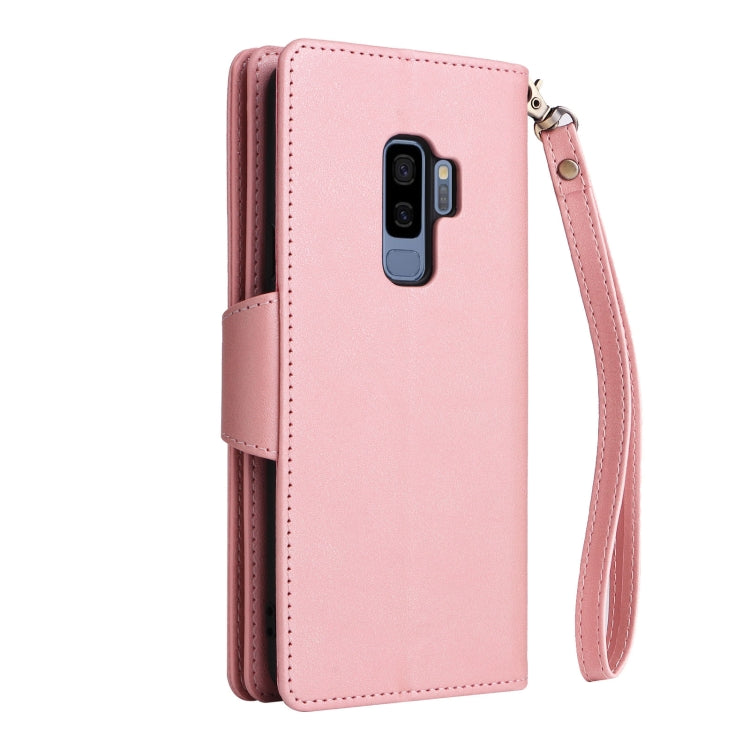 For Samsung Galaxy S9+ Rivet Buckle 9 Cards Three Fold Leather Phone Case