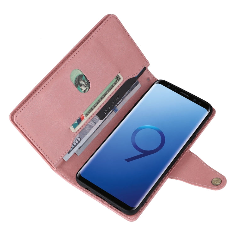 For Samsung Galaxy S9+ Rivet Buckle 9 Cards Three Fold Leather Phone Case