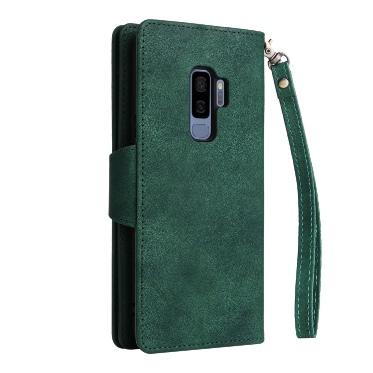 For Samsung Galaxy S9+ Rivet Buckle 9 Cards Three Fold Leather Phone Case