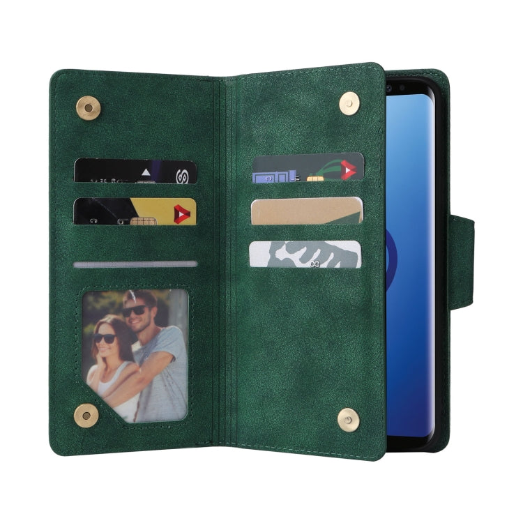 For Samsung Galaxy S9+ Rivet Buckle 9 Cards Three Fold Leather Phone Case