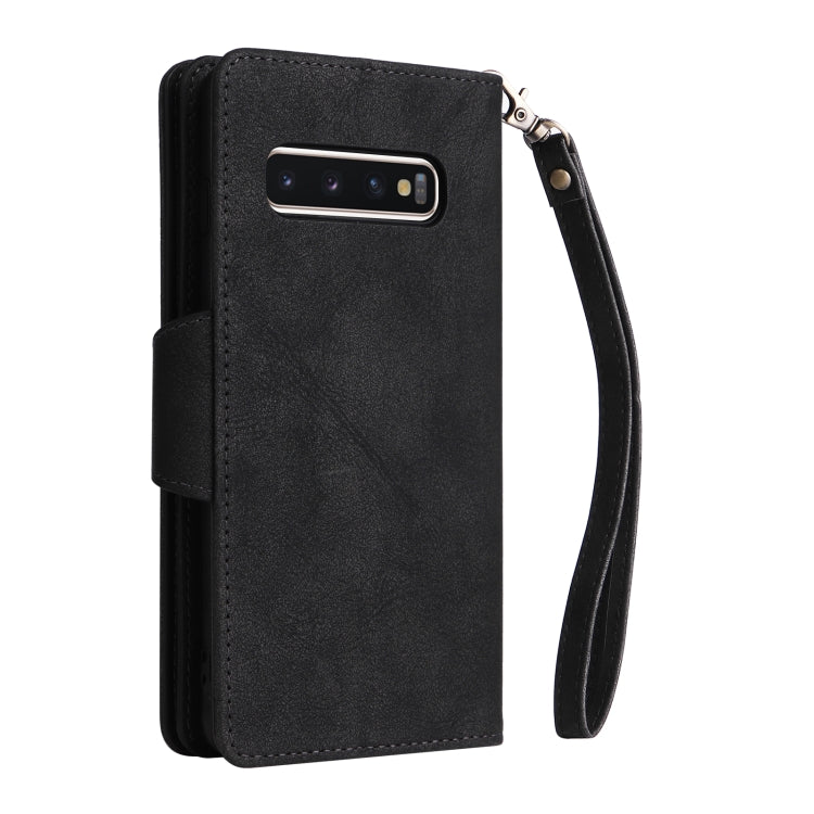 For Samsung Galaxy S10 Rivet Buckle 9 Cards Three Fold Leather Phone Case
