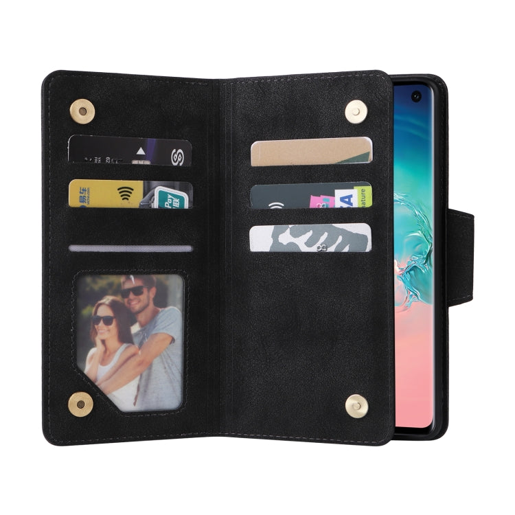 For Samsung Galaxy S10 Rivet Buckle 9 Cards Three Fold Leather Phone Case