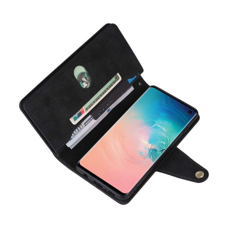For Samsung Galaxy S10 Rivet Buckle 9 Cards Three Fold Leather Phone Case
