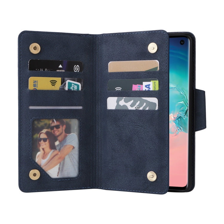 For Samsung Galaxy S10 Rivet Buckle 9 Cards Three Fold Leather Phone Case