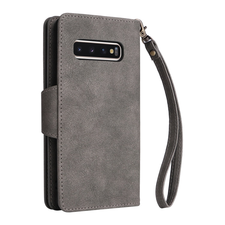 For Samsung Galaxy S10 Rivet Buckle 9 Cards Three Fold Leather Phone Case