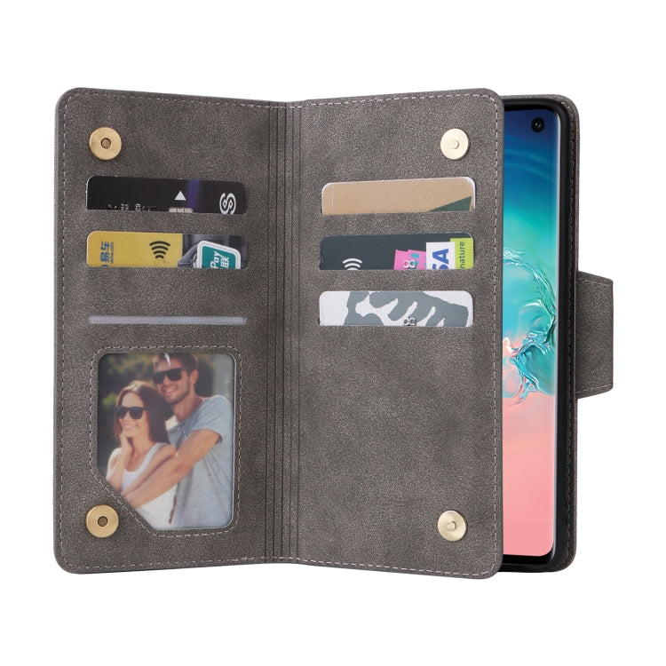 For Samsung Galaxy S10 Rivet Buckle 9 Cards Three Fold Leather Phone Case