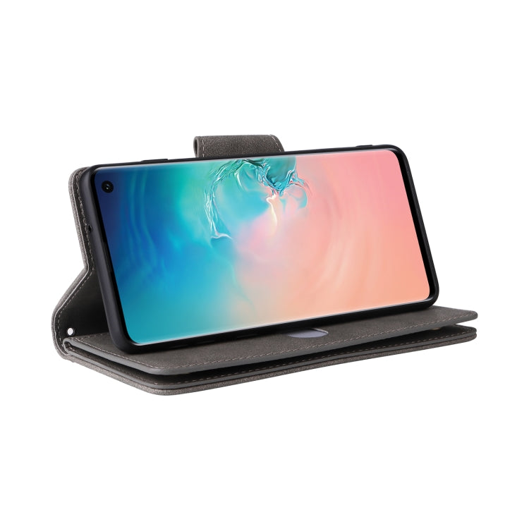 For Samsung Galaxy S10 Rivet Buckle 9 Cards Three Fold Leather Phone Case