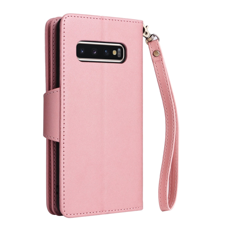 For Samsung Galaxy S10 Rivet Buckle 9 Cards Three Fold Leather Phone Case