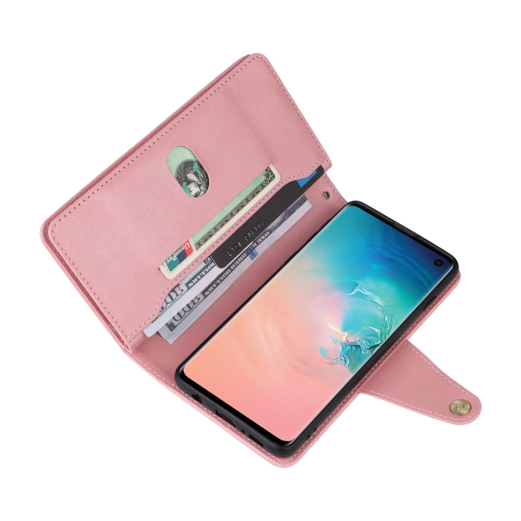 For Samsung Galaxy S10 Rivet Buckle 9 Cards Three Fold Leather Phone Case