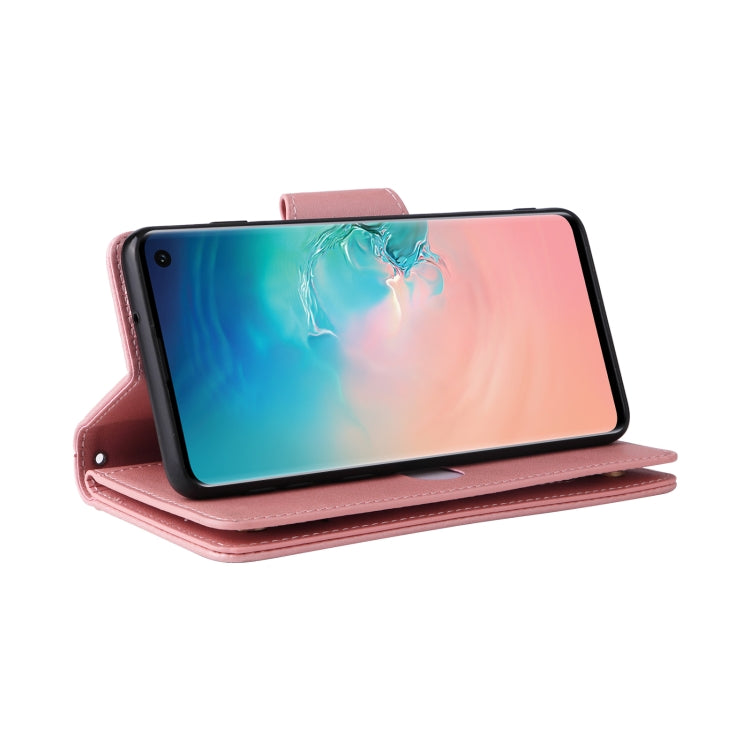 For Samsung Galaxy S10 Rivet Buckle 9 Cards Three Fold Leather Phone Case