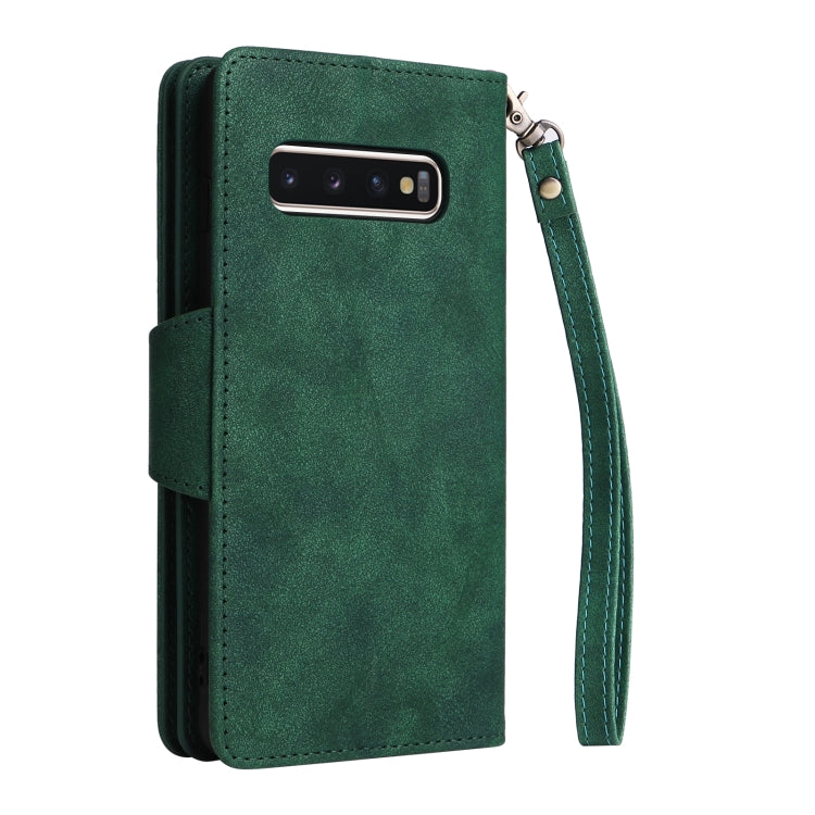 For Samsung Galaxy S10 Rivet Buckle 9 Cards Three Fold Leather Phone Case